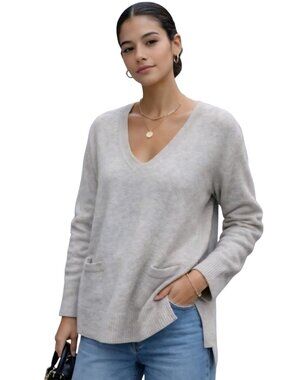 J.Crew Front Pocket V Neck Front Pocket Tunic Sweater Super Soft Yarn Gray SizeS